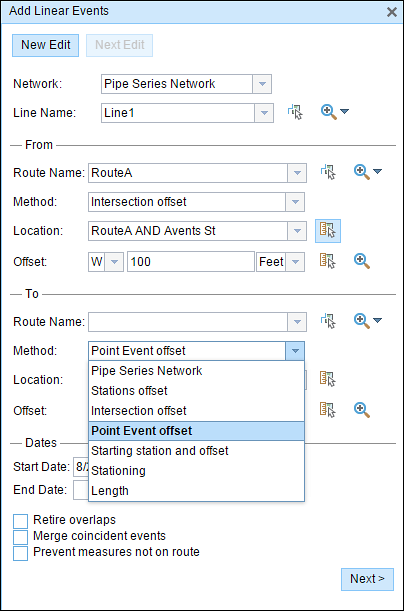Choosing the event offset method Choosing the event offset method